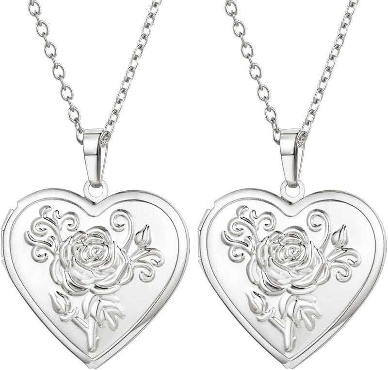Weenkeey 2 Pcs Locket Necklace that Holds Pictures Stainless Steel Locket Pendant Necklace Memory Photo Pendant Necklace for Women Girls - Image 1